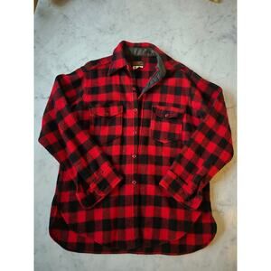 VTG Eddie Bauer Wool Red Buffalo Plaid Lumberjack Warm Flannel Shacket Mens L
